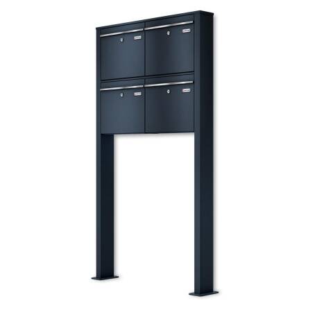 Metzler Briefkastenanlage freistehend für 4 Parteien, pulverbeschichtet in Anthrazitgrau RAL7016