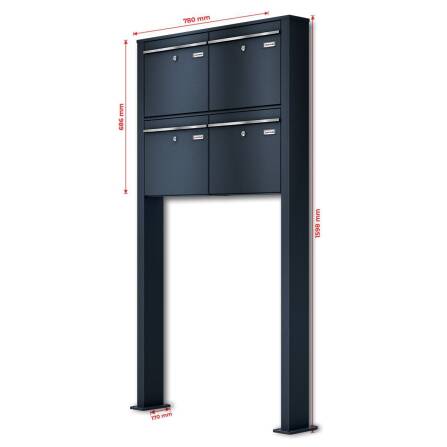 Metzler Briefkastenanlage freistehend für 4 Parteien, pulverbeschichtet in Anthrazitgrau RAL7016