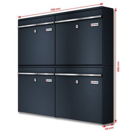 Metzler Briefkastenanlage für 4 Parteien, pulverbeschichtet in Anthrazitgrau RAL7016