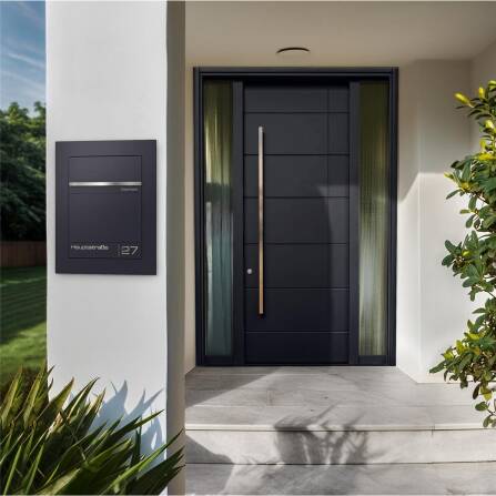 Metzler Briefkasten Unterputz | personalisiert mit Gravur | Eisenglimmer | Edelstahl-Namensschild | Hugo 2