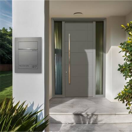 Metzler Briefkasten Unterputz | personalisiert mit Gravur | Grau | Edelstahl-Namensschild | Hugo 2