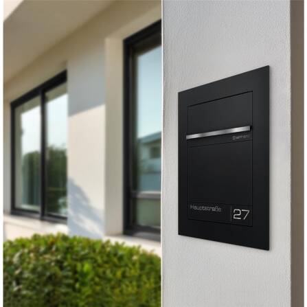 Metzler Cassetta della Posta a Incasso | personalizzato con incisione | Nero | Targhetta in acciaio inox | Hugo 2