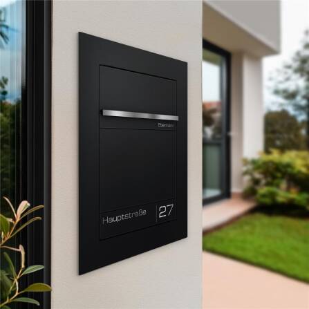 Metzler Cassetta della Posta a Incasso | personalizzato con incisione | Nero | Targhetta in acciaio inox | Hugo 2