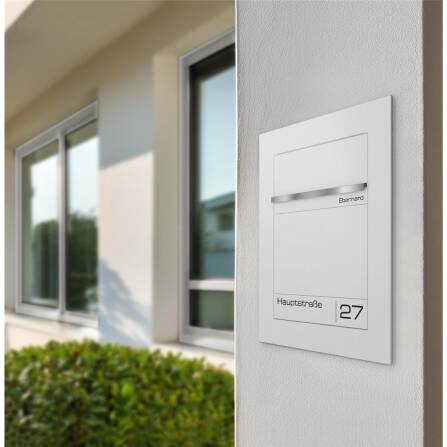 Metzler Briefkasten Unterputz | personalisiert mit Gravur | Weiß | Edelstahl-Namensschild | Hugo 2