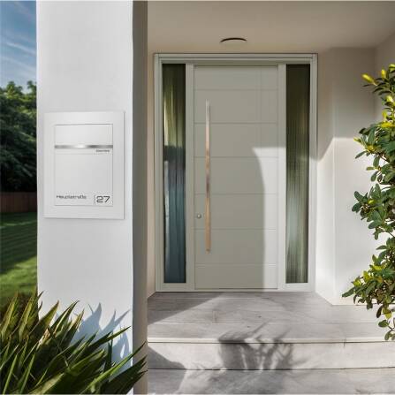 Metzler Briefkasten Unterputz | personalisiert mit Gravur | Weiß | Edelstahl-Namensschild | Hugo 2