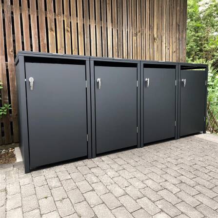 Metzler Mülltonnenbox | 4er | 240l | aus Stahl | rostfrei & massiv | Türgriff mit Schloss