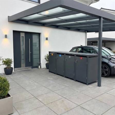 Metzler Mülltonnenbox | 4er | 240l | aus Stahl | rostfrei & massiv | Türgriff mit Schloss