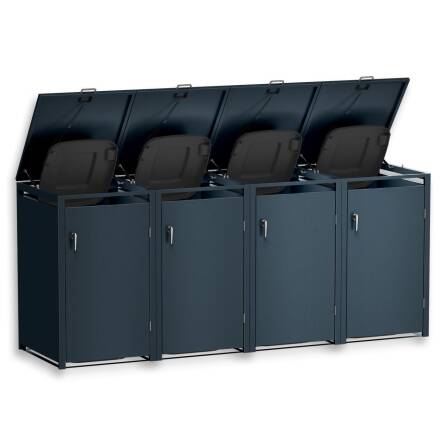 Metzler Mülltonnenbox | 4er | 240l | aus Stahl | rostfrei & massiv | Türgriff mit Schloss