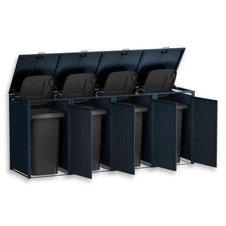 Metzler Mülltonnenbox | 4er | 240l | aus Stahl | rostfrei & massiv | Türgriff mit Schloss