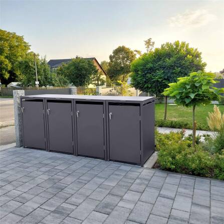 Metzler Cache-poubelles | 4x | 240l | Mica de fer | Acier | inoxydable & massif | Poignée avec serrure