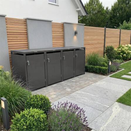 Metzler Cache-poubelles | 4x | 240l | Mica de fer | Acier | inoxydable & massif | Poignée avec serrure