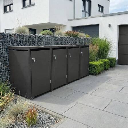 Metzler Cache-poubelles | 4x | 240l | Mica de fer | Acier | inoxydable & massif | Poignée avec serrure