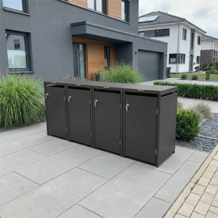 Metzler Cache-poubelles | 4x | 240l | Mica de fer | Acier | inoxydable & massif | Poignée avec serrure