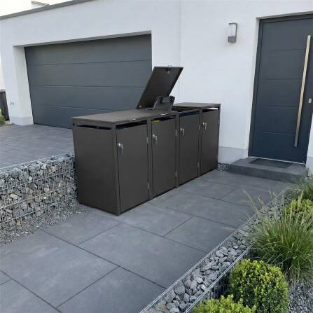 Metzler Cache-poubelles | 4x | 240l | Mica de fer | Acier | inoxydable & massif | Poignée avec serrure