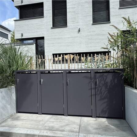 Metzler Cache-poubelles | 4x | 240l | Mica de fer | Acier | inoxydable & massif | Poignée avec serrure