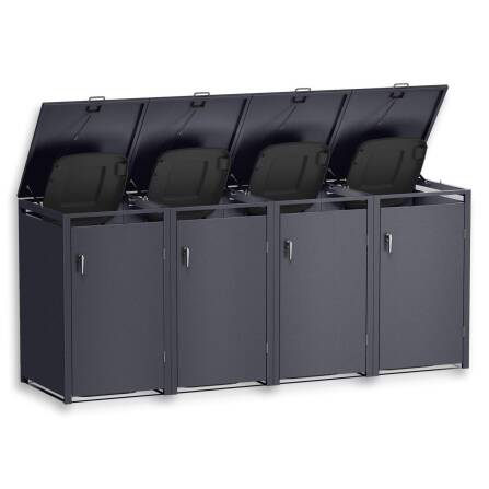 Metzler Cache-poubelles | 4x | 240l | Mica de fer | Acier | inoxydable & massif | Poignée avec serrure