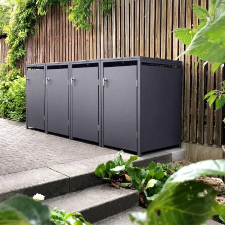 Metzler Cache-poubelles | 4x | 240l | Mica de fer | Acier | inoxydable & massif | Poignée avec serrure