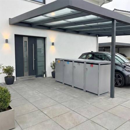 Metzler Mülltonnenbox | 4er | 240l | Grau | aus Stahl | rostfrei & massiv | Türgriff mit Schloss