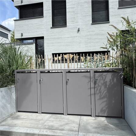 Metzler Mülltonnenbox | 4er | 240l | Grau | aus Stahl | rostfrei & massiv | Türgriff mit Schloss