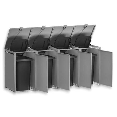 Metzler Mülltonnenbox | 4er | 240l | Grau | aus Stahl | rostfrei & massiv | Türgriff mit Schloss