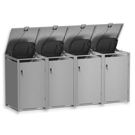 Metzler Mülltonnenbox | 4er | 240l | Grau | aus Stahl | rostfrei & massiv | Türgriff mit Schloss