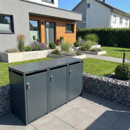 Metzler Mülltonnenbox | 3er | 240l | aus Stahl | rostfrei & massiv | Türgriff mit Schloss