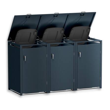 Metzler Mülltonnenbox | 3er | 240l | aus Stahl | rostfrei & massiv | Türgriff mit Schloss