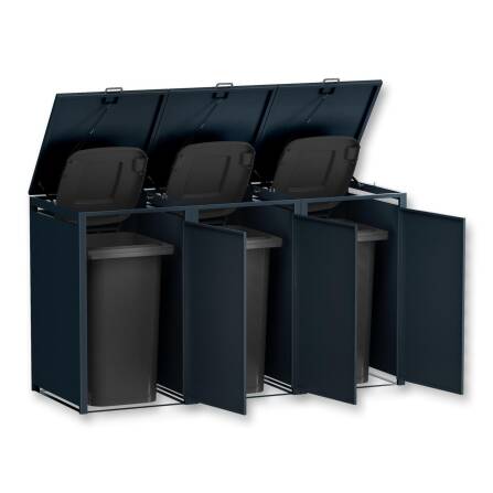 Metzler Mülltonnenbox | 3er | 240l | aus Stahl | rostfrei & massiv | Türgriff mit Schloss