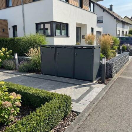 Metzler Mülltonnenbox | 3er | 240l | aus Stahl | rostfrei & massiv | Türgriff mit Schloss