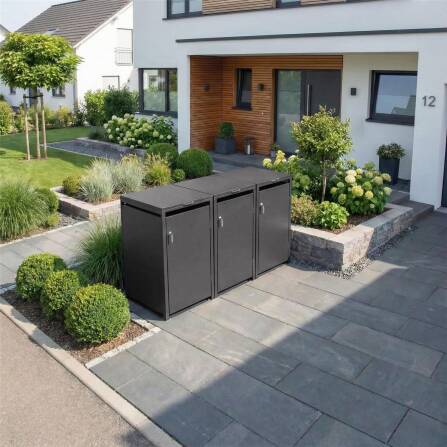 Metzler Mülltonnenbox | 3er | 240l | Eisenglimmer | aus Stahl | rostfrei & massiv | Türgriff mit Schloss