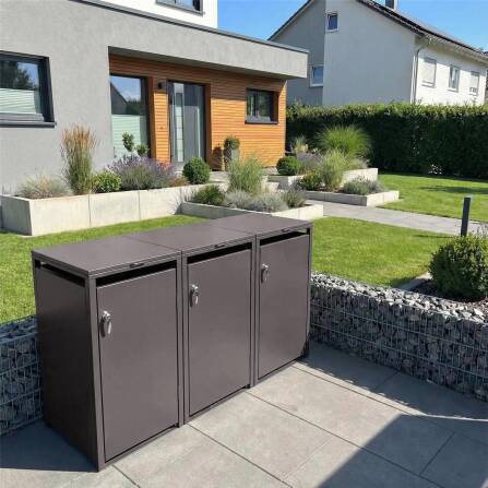 Metzler Mülltonnenbox | 3er | 240l | Eisenglimmer | aus Stahl | rostfrei & massiv | Türgriff mit Schloss