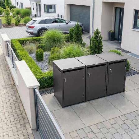 Metzler Mülltonnenbox | 3er | 240l | Eisenglimmer | aus Stahl | rostfrei & massiv | Türgriff mit Schloss