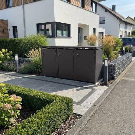 Metzler Mülltonnenbox | 3er | 240l | Eisenglimmer | aus Stahl | rostfrei & massiv | Türgriff mit Schloss