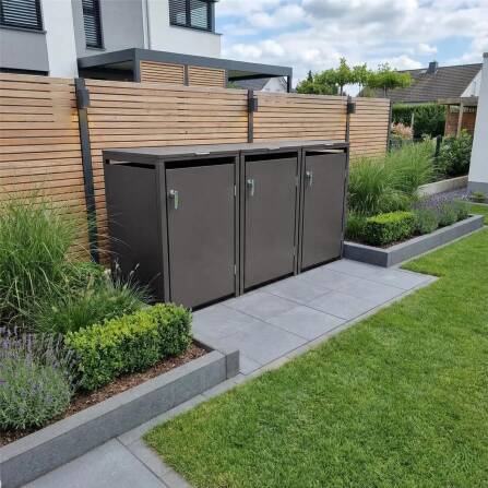 Metzler Mülltonnenbox | 3er | 240l | Eisenglimmer | aus Stahl | rostfrei & massiv | Türgriff mit Schloss