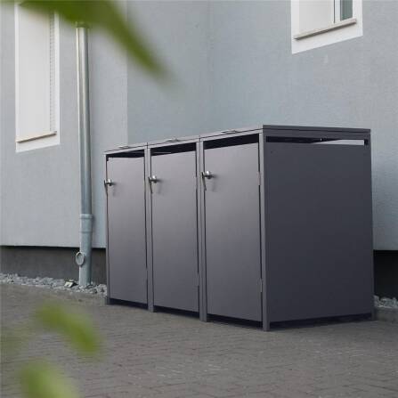 Metzler Mülltonnenbox | 3er | 240l | Eisenglimmer | aus Stahl | rostfrei & massiv | Türgriff mit Schloss