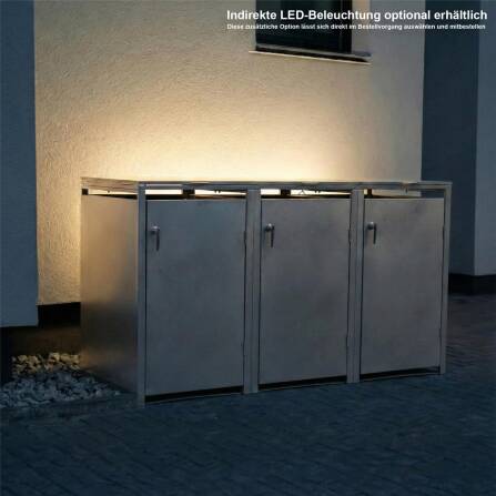 Metzler Mülltonnenbox | 3er | 240l | Grau | aus Stahl | rostfrei & massiv | Türgriff mit Schloss