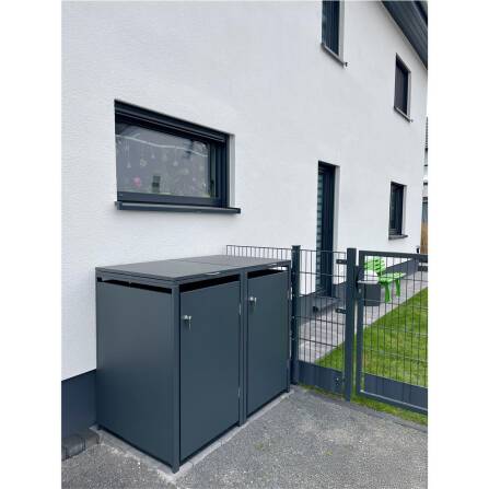 Metzler Mülltonnenbox | 2er | 240l | aus Stahl | rostfrei & massiv | Türgriff mit Schloss