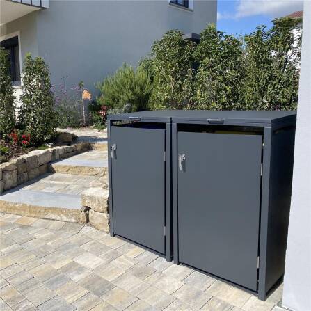 Metzler Mülltonnenbox | 2er | 240l | aus Stahl | rostfrei & massiv | Türgriff mit Schloss