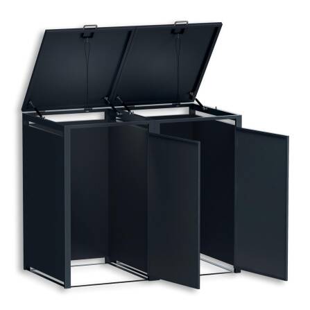 Metzler Mülltonnenbox | 2er | 240l | aus Stahl | rostfrei & massiv | Türgriff mit Schloss