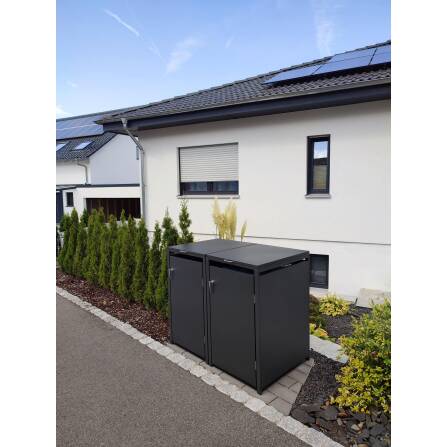 Metzler Mülltonnenbox | 2er | 240l | aus Stahl | rostfrei & massiv | Türgriff mit Schloss