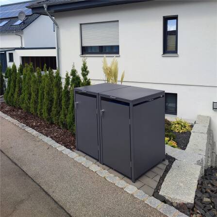 Metzler Box per bidoni della spazzatura | 2er | 240l | Ferro micaceo | in acciaio | inossidabile e massiccio | Maniglia con serratura DB 703 Ferro micaceo