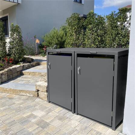 Metzler Box per bidoni della spazzatura | 2er | 240l | Ferro micaceo | in acciaio | inossidabile e massiccio | Maniglia con serratura DB 703 Ferro micaceo