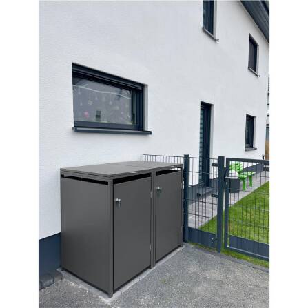 Metzler Box per bidoni della spazzatura | 2er | 240l | Ferro micaceo | in acciaio | inossidabile e massiccio | Maniglia con serratura DB 703 Ferro micaceo