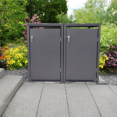 Metzler Box per bidoni della spazzatura | 2er | 240l | Ferro micaceo | in acciaio | inossidabile e massiccio | Maniglia con serratura DB 703 Ferro micaceo