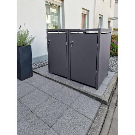 Metzler Box per bidoni della spazzatura | 2er | 240l | Ferro micaceo | in acciaio | inossidabile e massiccio | Maniglia con serratura DB 703 Ferro micaceo