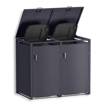 Metzler Box per bidoni della spazzatura | 2er | 240l | Ferro micaceo | in acciaio | inossidabile e massiccio | Maniglia con serratura DB 703 Ferro micaceo