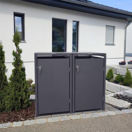 Metzler Box per bidoni della spazzatura | 2er | 240l | Ferro micaceo | in acciaio | inossidabile e massiccio | Maniglia con serratura DB 703 Ferro micaceo