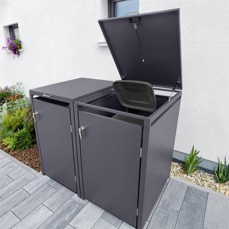Metzler Box per bidoni della spazzatura | 2er | 240l | Ferro micaceo | in acciaio | inossidabile e massiccio | Maniglia con serratura DB 703 Ferro micaceo