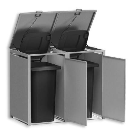 Metzler Mülltonnenbox | 2er | 240l | Grau | aus Stahl | rostfrei & massiv | Türgriff mit Schloss RAL 9007 Graualuminium