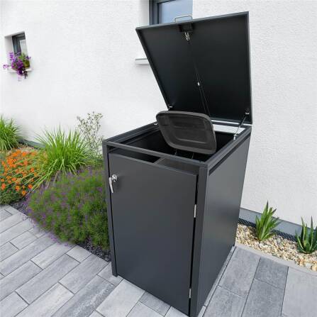 Metzler Mülltonnenbox | 1er | 240l | aus Stahl | rostfrei & massiv | Türgriff mit Schloss